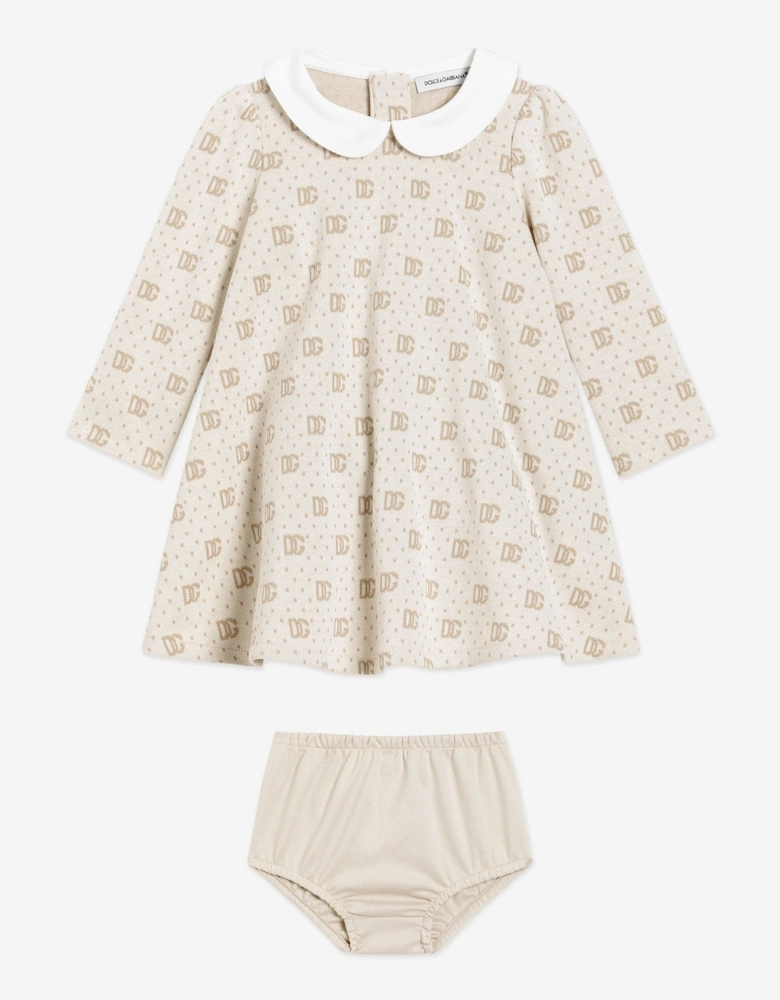 Baby Girls Jacquard Logo Dress in Ivory