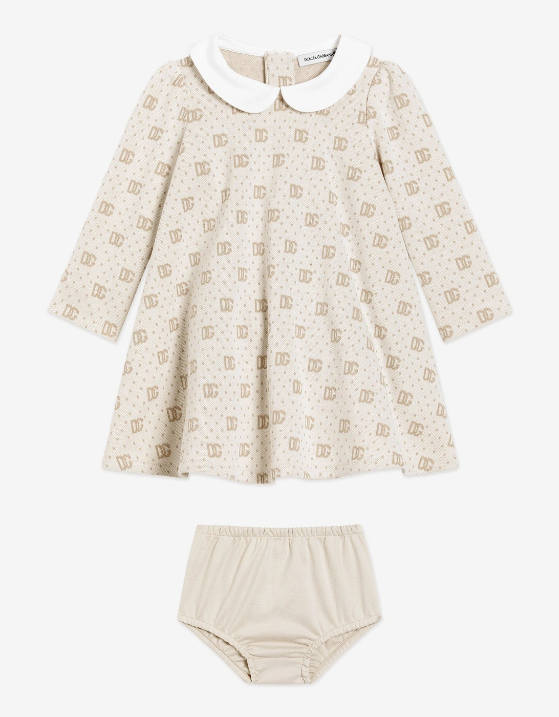 Baby Girls Jacquard Logo Dress in Ivory, 5 of 4