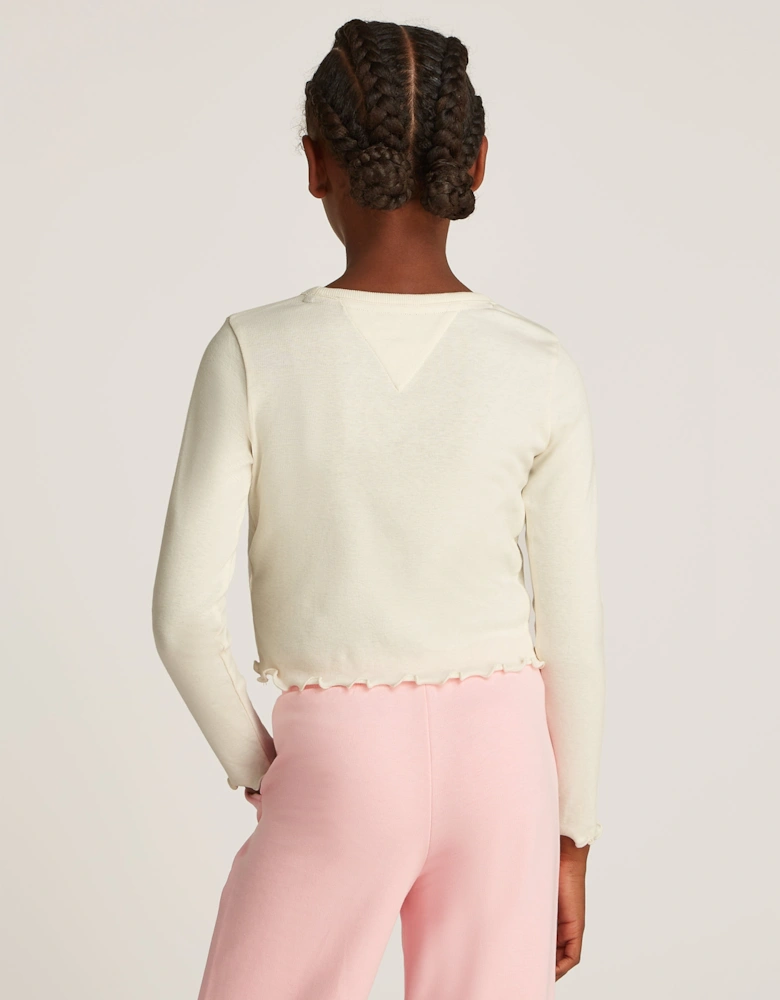 Girls Slub Knit Long Sleeve Top in Ivory