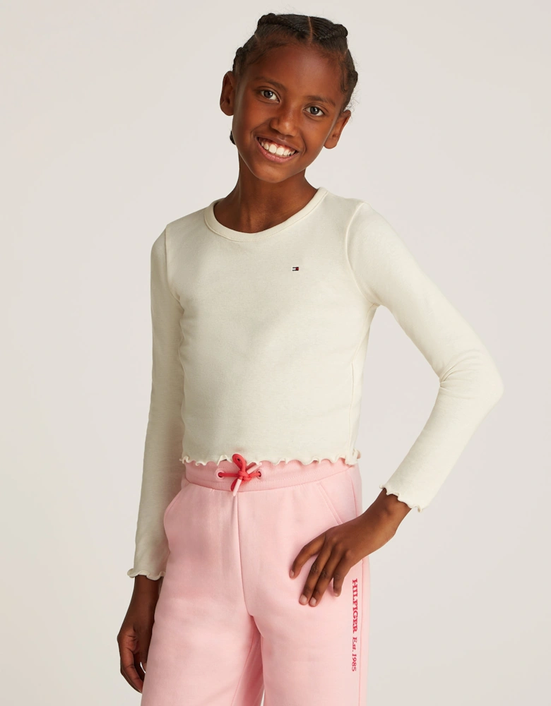 Girls Slub Knit Long Sleeve Top in Ivory