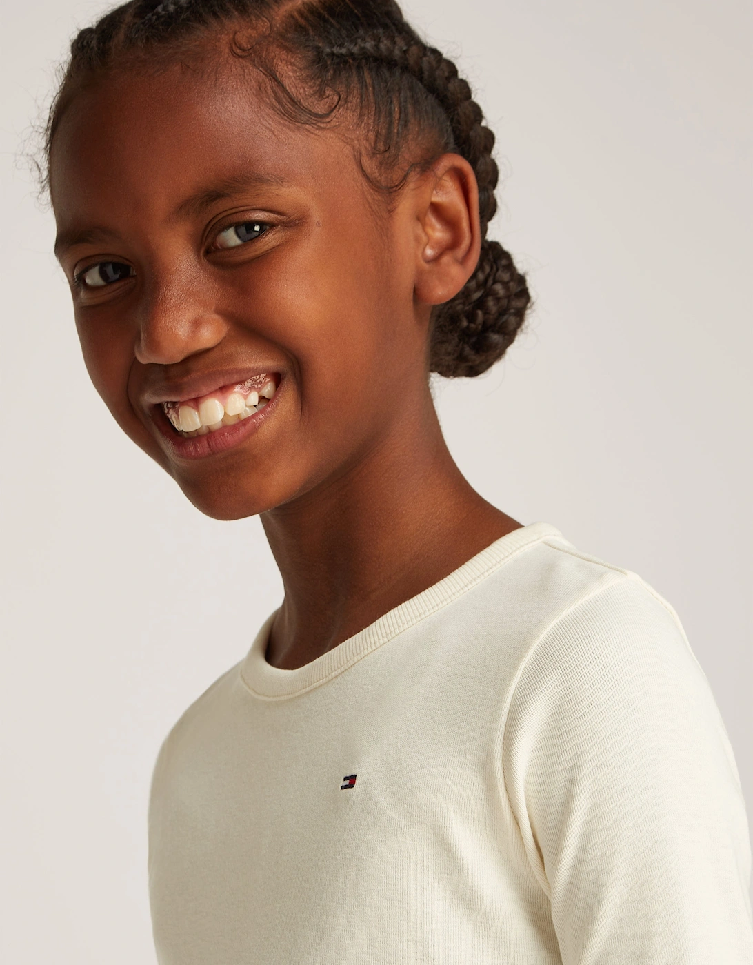 Girls Slub Knit Long Sleeve Top in Ivory