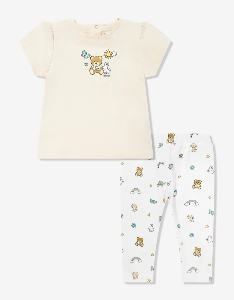 Baby Girls Teddy Bear Leggings Set in Beige