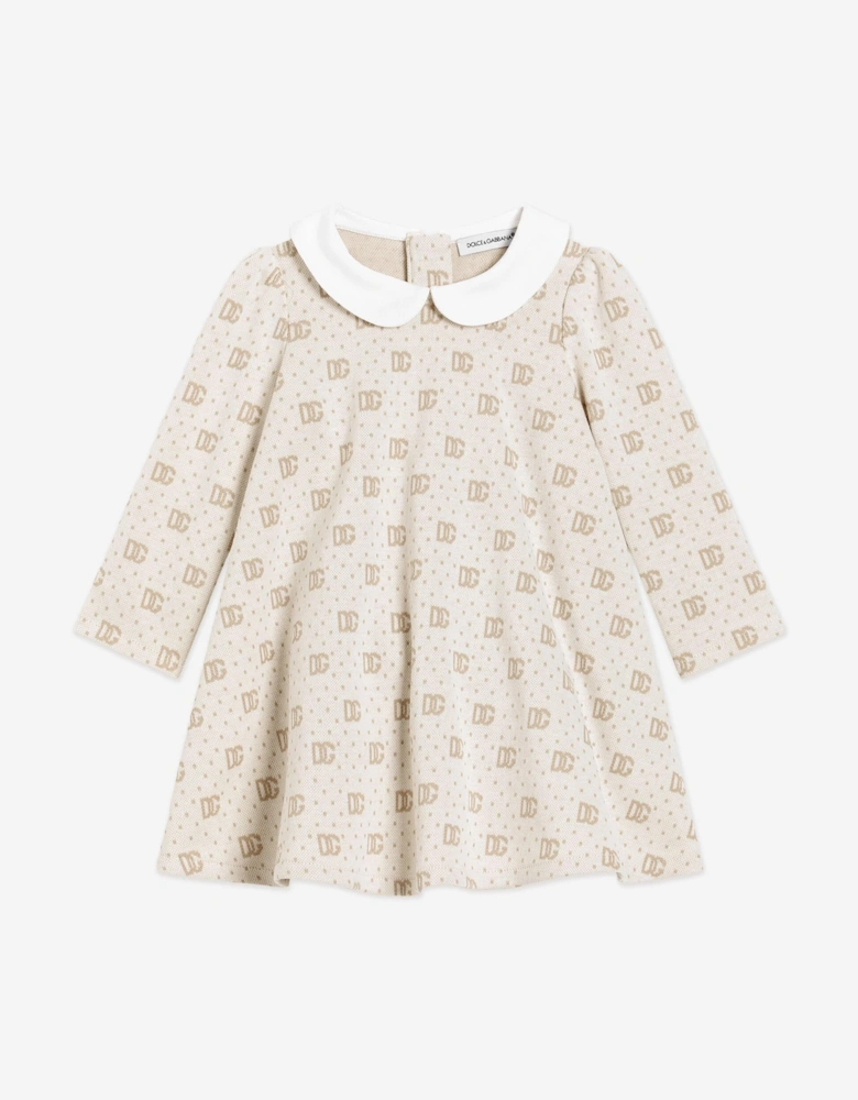 Baby Girls Jacquard Logo Dress in Ivory