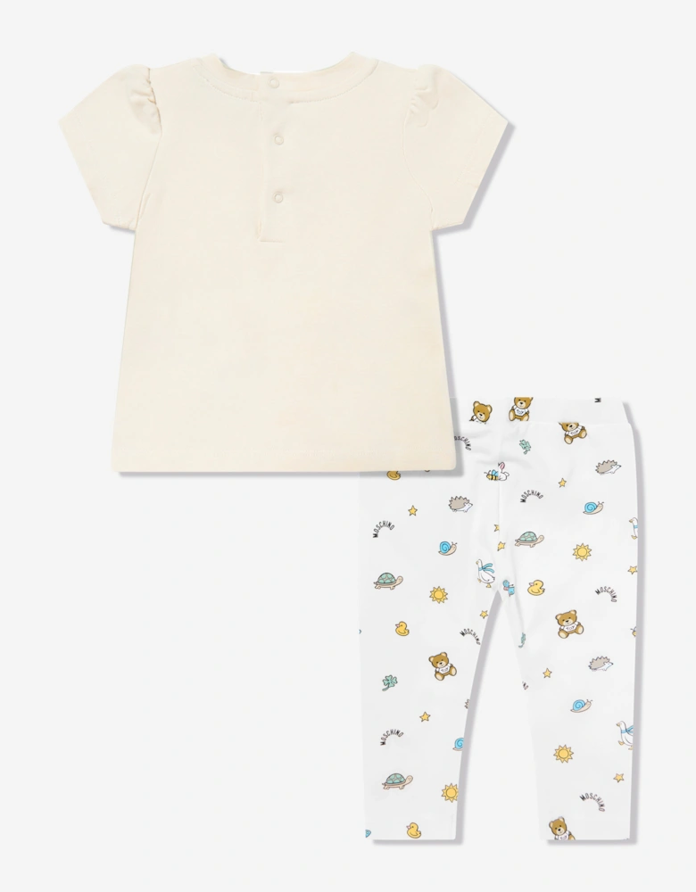 Baby Girls Teddy Bear Leggings Set in Beige