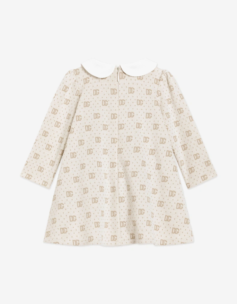 Baby Girls Jacquard Logo Dress in Ivory