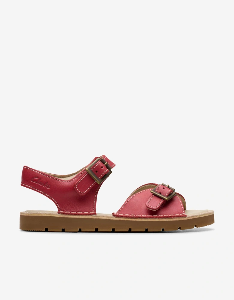 Girls Leather Play Sun Reef Sandals in Red