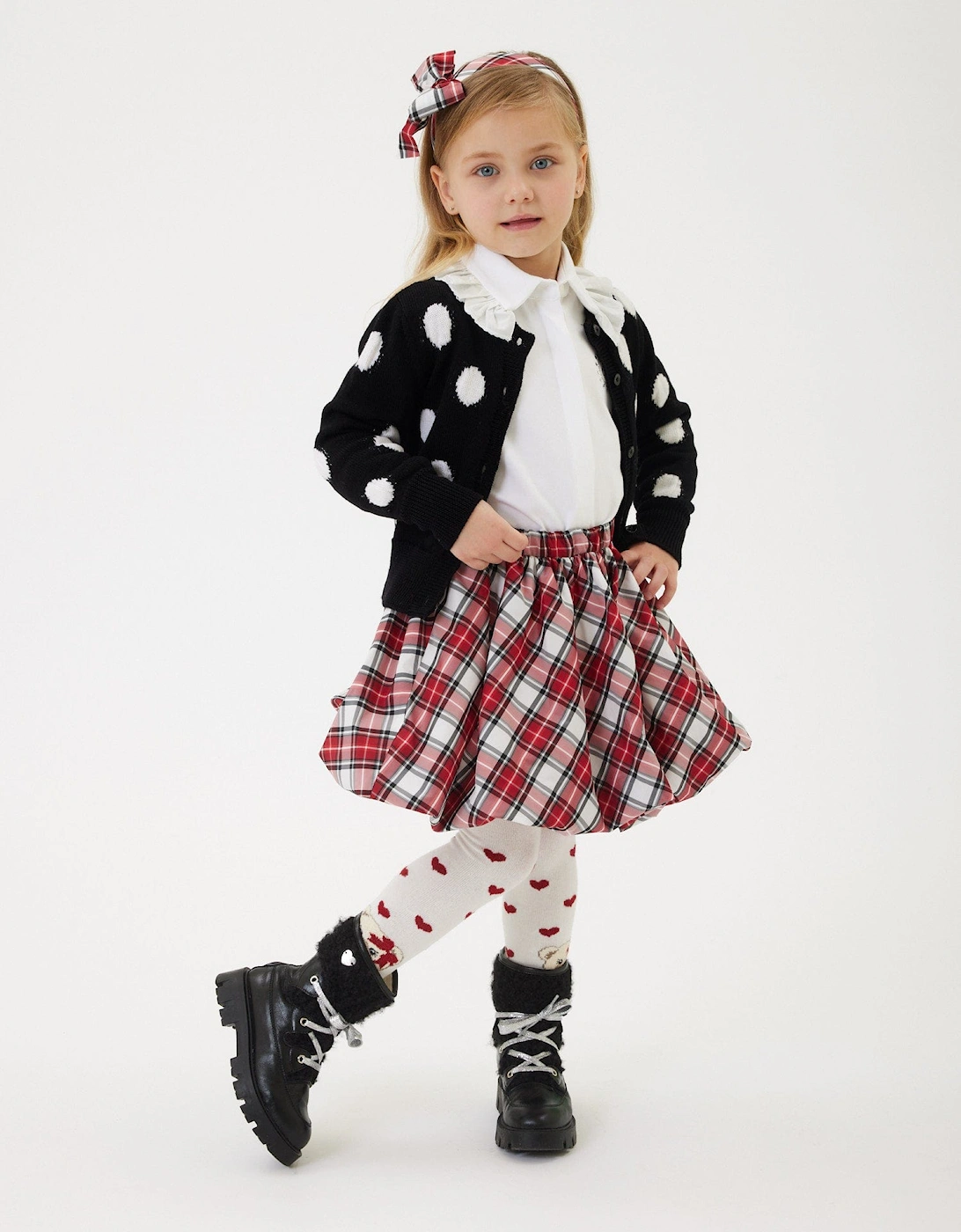 Baby Girls Tartan Taffeta Balloon Skirt in Red