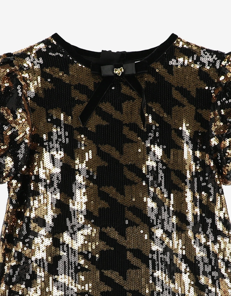 Angels Face Girls Shalini Houndstooth Sequin Dress in Black
