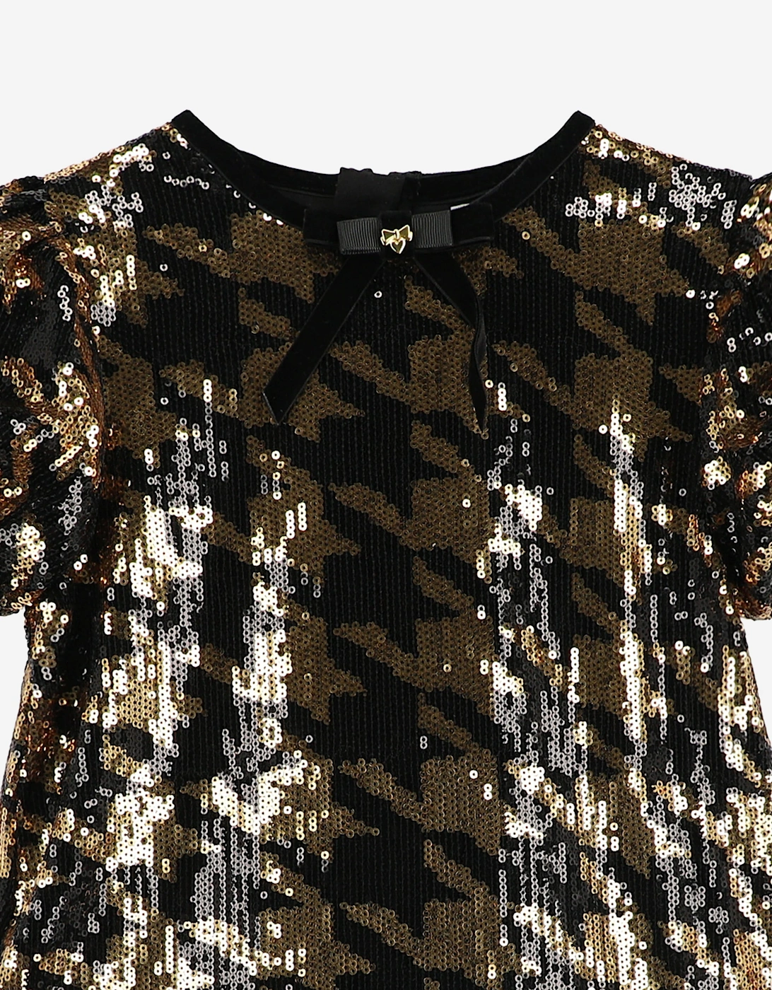 Angels Face Girls Shalini Houndstooth Sequin Dress in Black