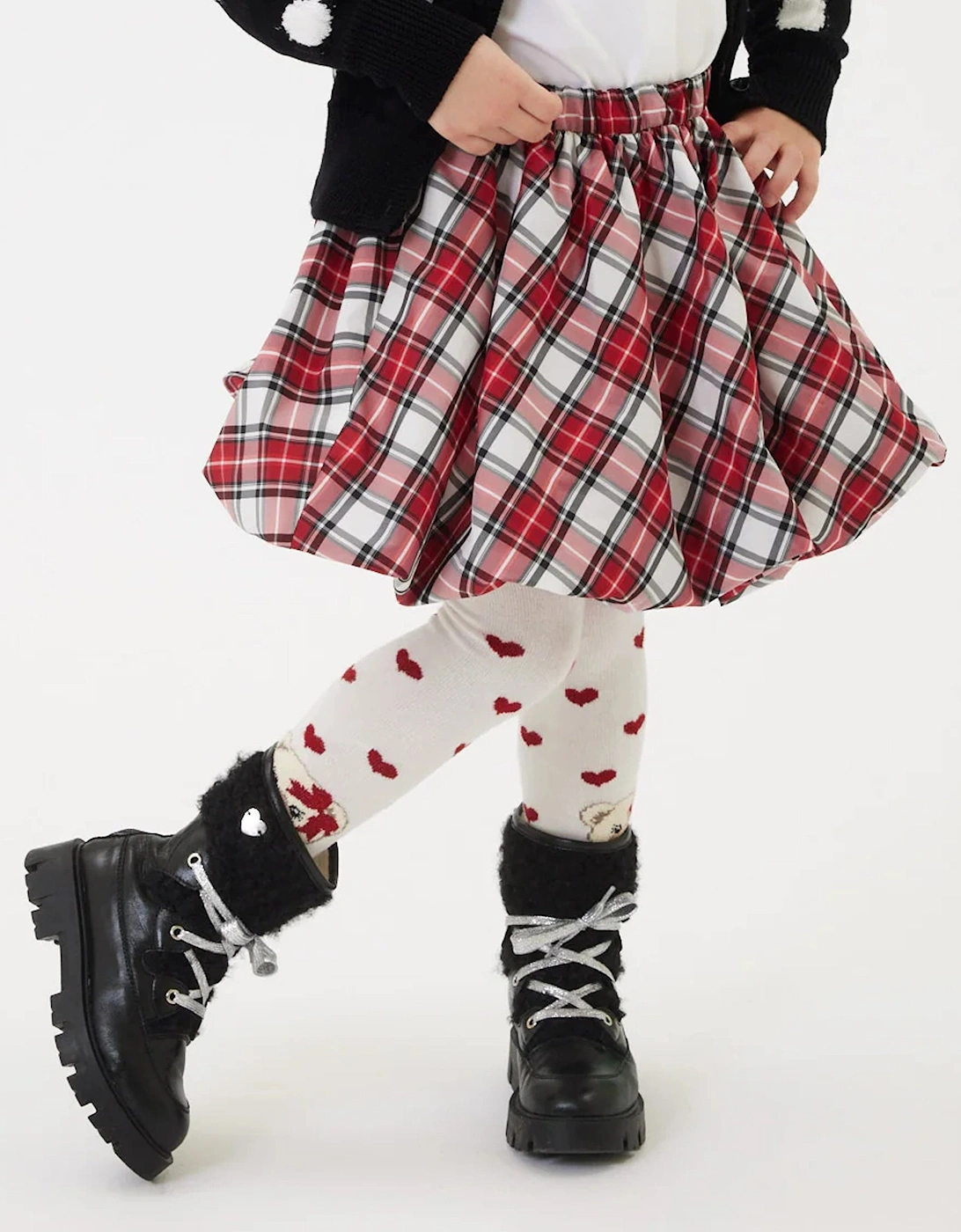 Baby Girls Tartan Taffeta Balloon Skirt in Red