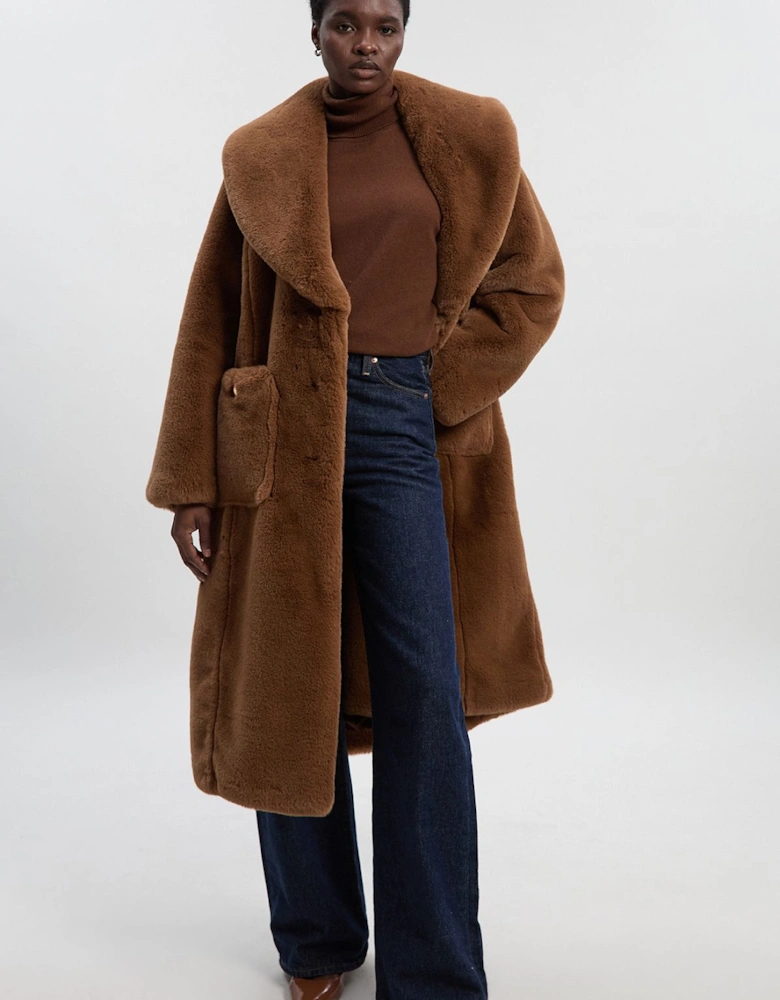 Petite Faux Fur Buttoned Midi Coat