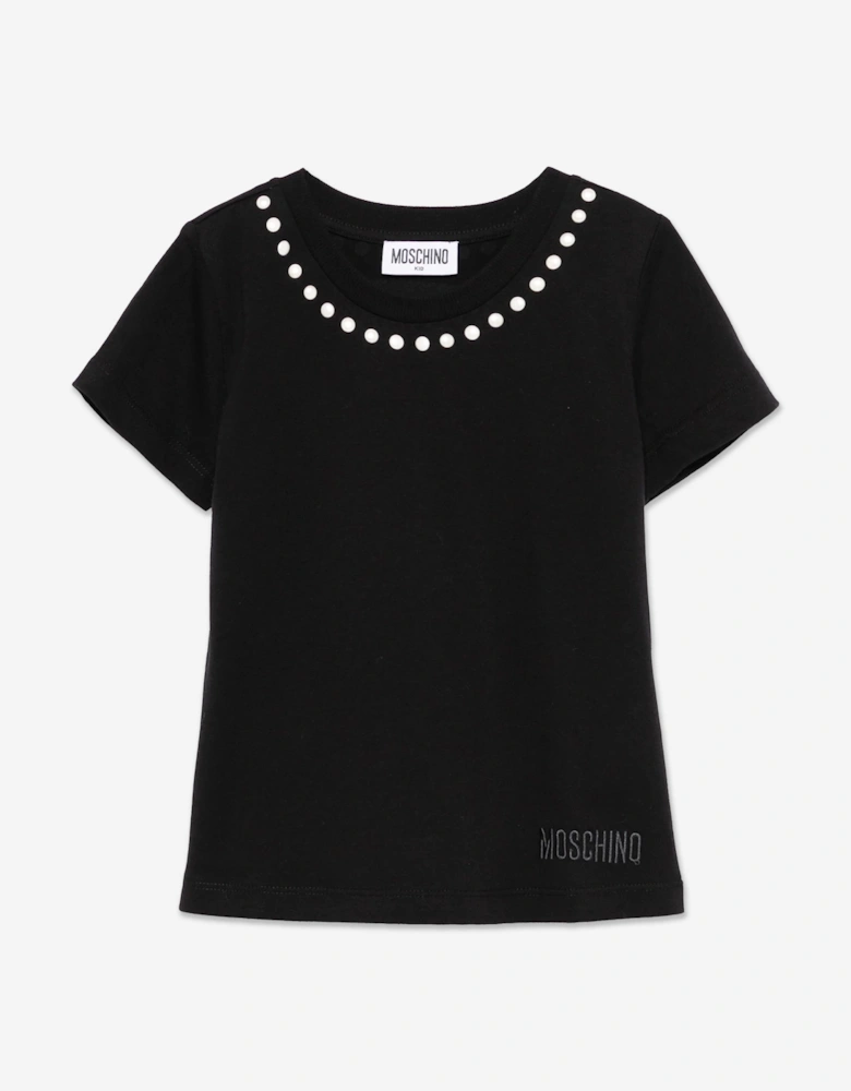 Girls Peace Pearls T-Shirt in Black