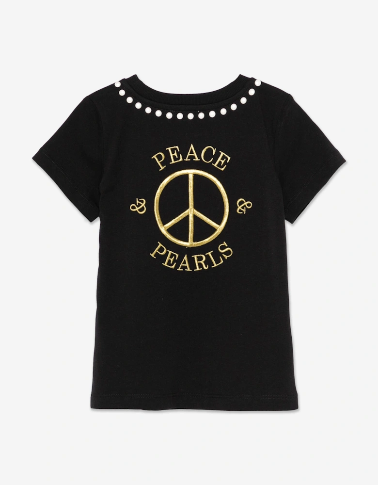 Girls Peace Pearls T-Shirt in Black