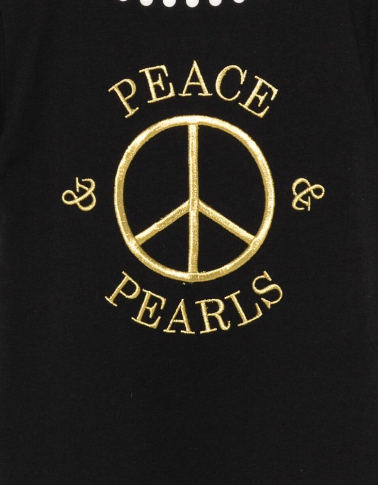 Girls Peace Pearls T-Shirt in Black