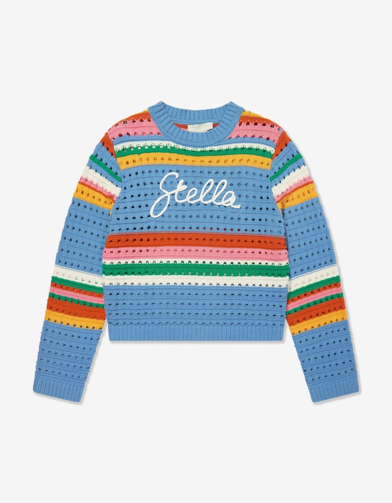 Girls Striped Logo Jumper in Multicolour