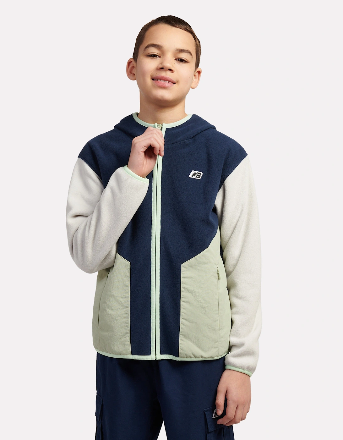 Boys Premium Panelled Fleece Jacket in Navy, 5 of 4