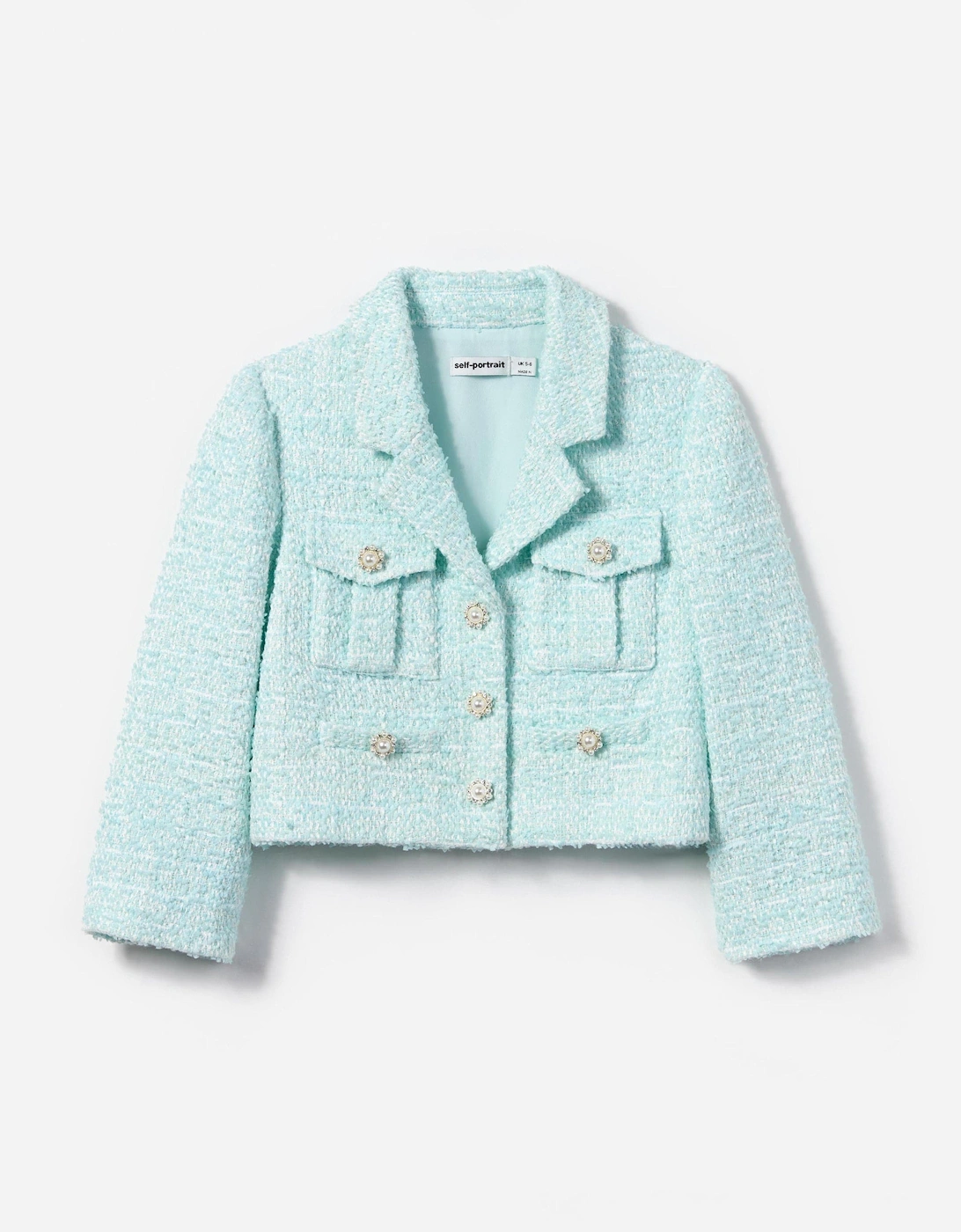 Girls Boucle Flower Sequin Jacket in Blue, 5 of 4