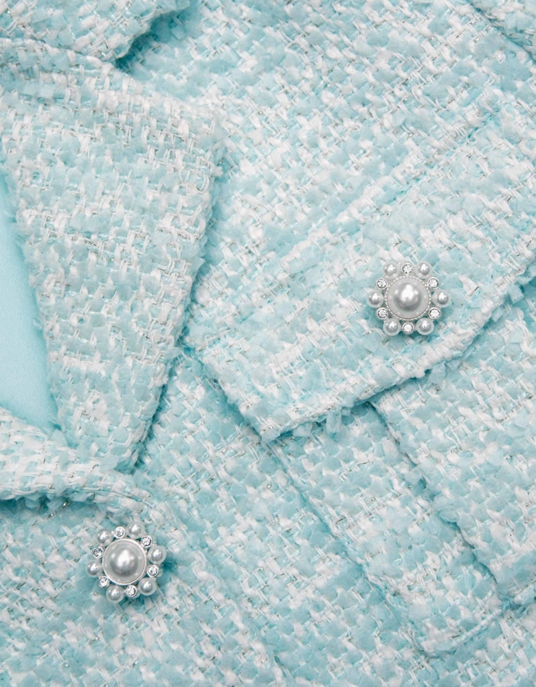 Girls Boucle Flower Sequin Jacket in Blue