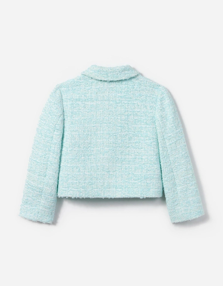 Girls Boucle Flower Sequin Jacket in Blue