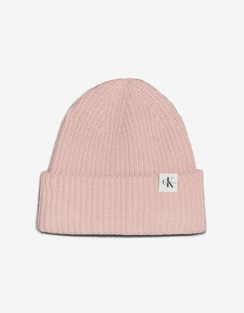 Girls Monogram Rib Beanie Hat in Pink