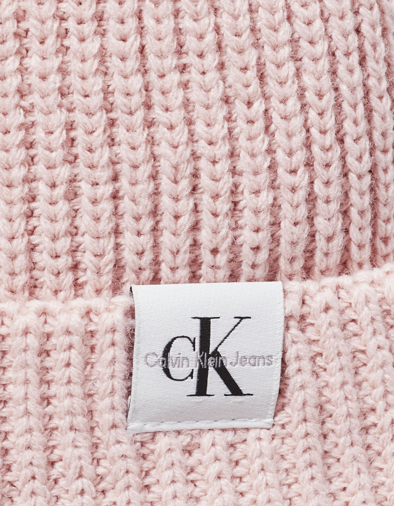 Girls Monogram Rib Beanie Hat in Pink
