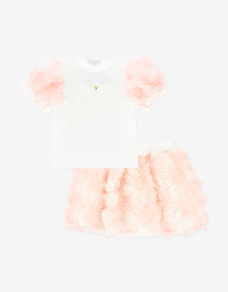 Angels Face Girls Roses Top and Skirt Set in Pink