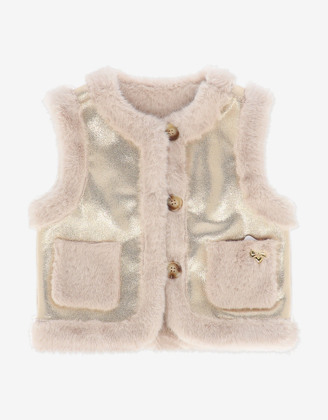 Angels Face Girls Cher Metallic and Faux Fur Gilet in Gold, 5 of 4