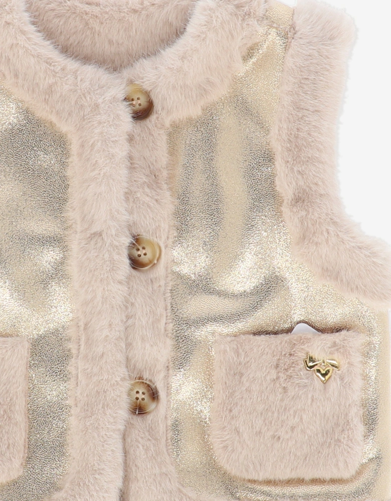 Angels Face Girls Cher Metallic and Faux Fur Gilet in Gold