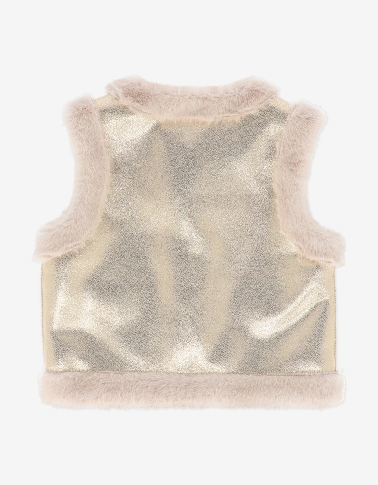 Angels Face Girls Cher Metallic and Faux Fur Gilet in Gold