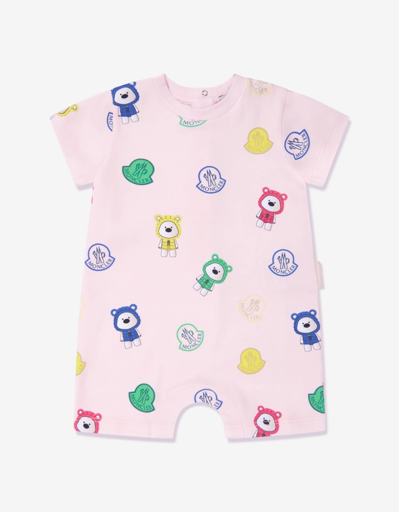Baby Girls Bear Print Romper in Pink