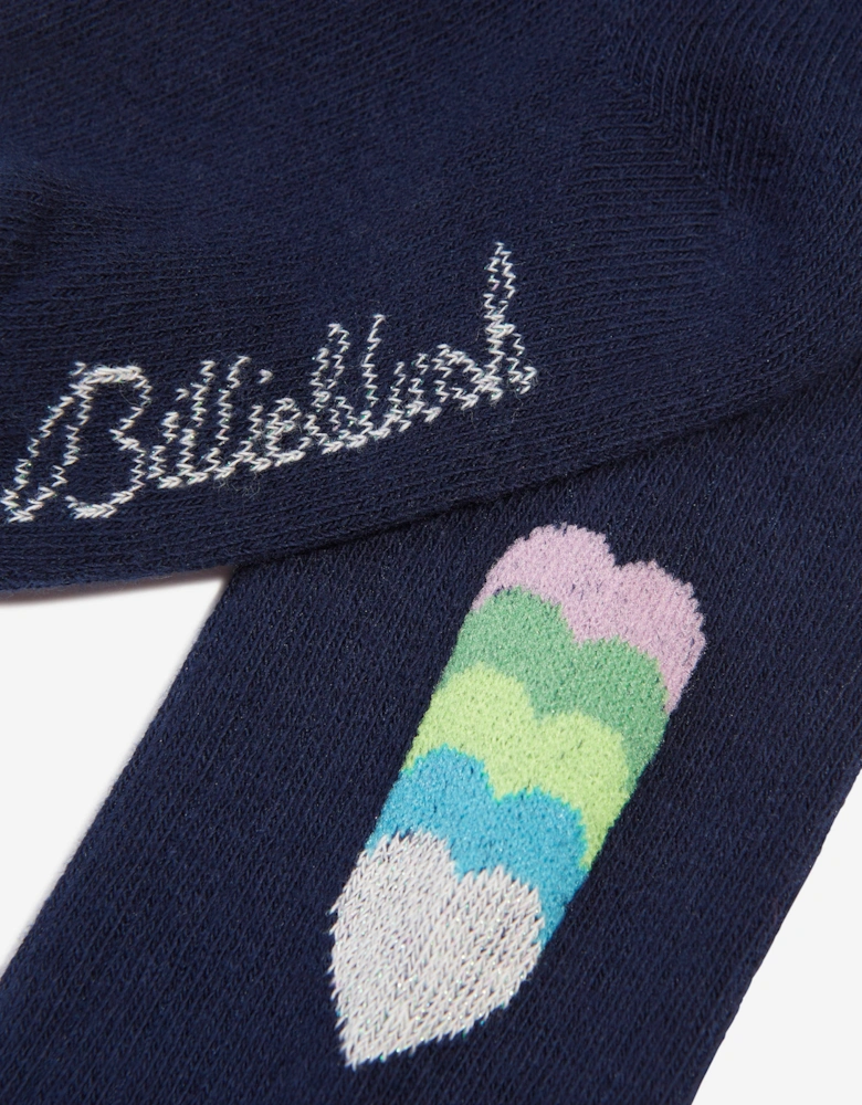 Billieblush Girls Jacquard Heart Tights in Navy
