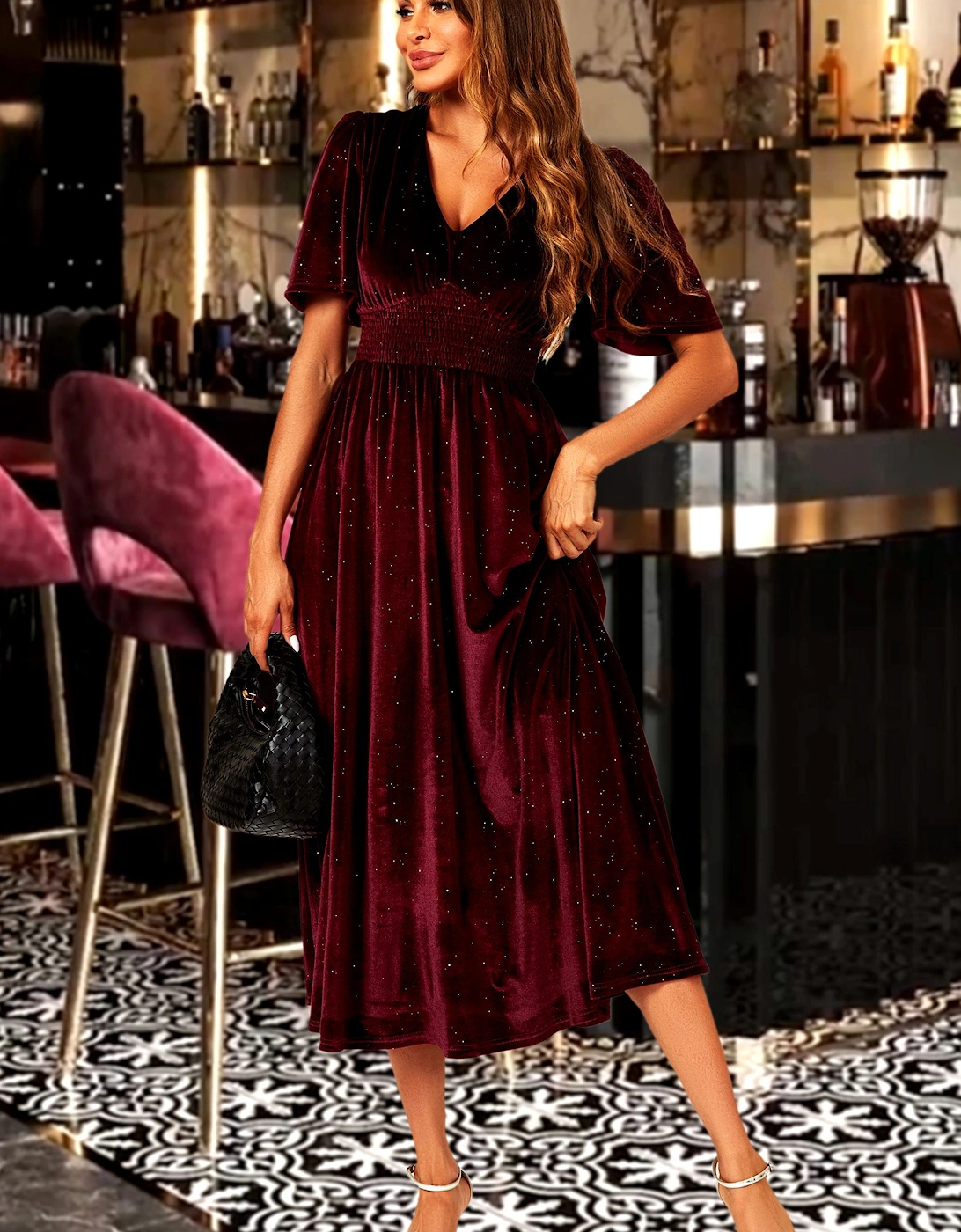 V Neck Velvet Maxi Dress In Wine, 2 of 1