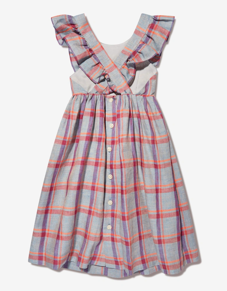 Girls Checked Linen Carole Dress in Grey