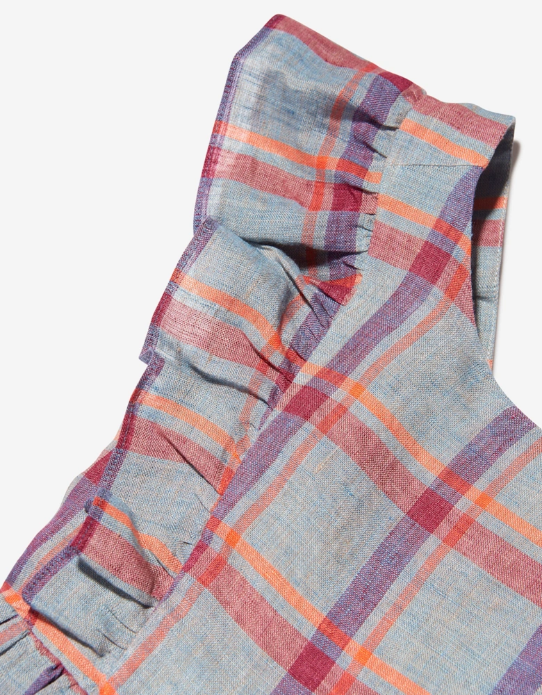 Girls Checked Linen Carole Dress in Grey