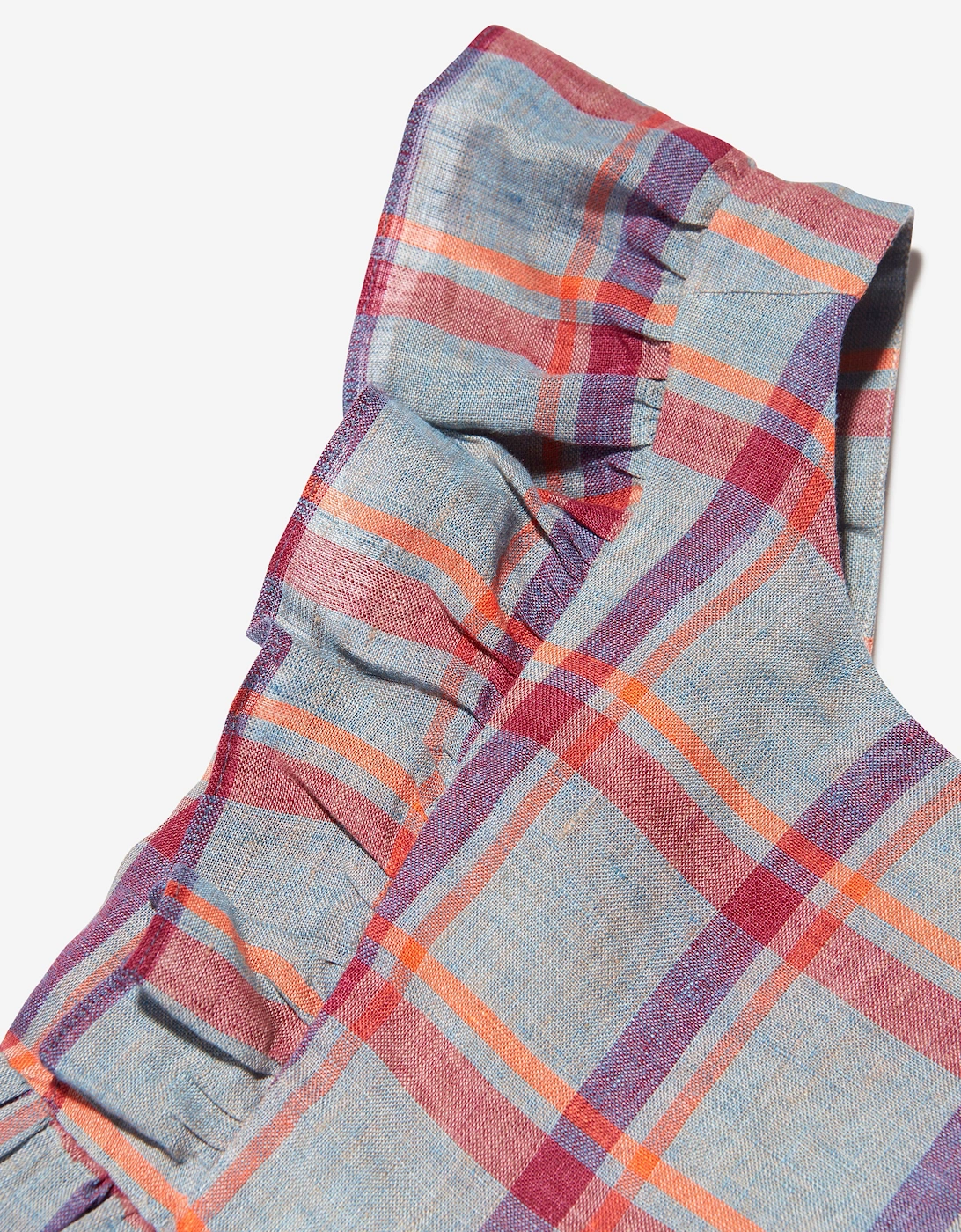 Girls Checked Linen Carole Dress in Grey