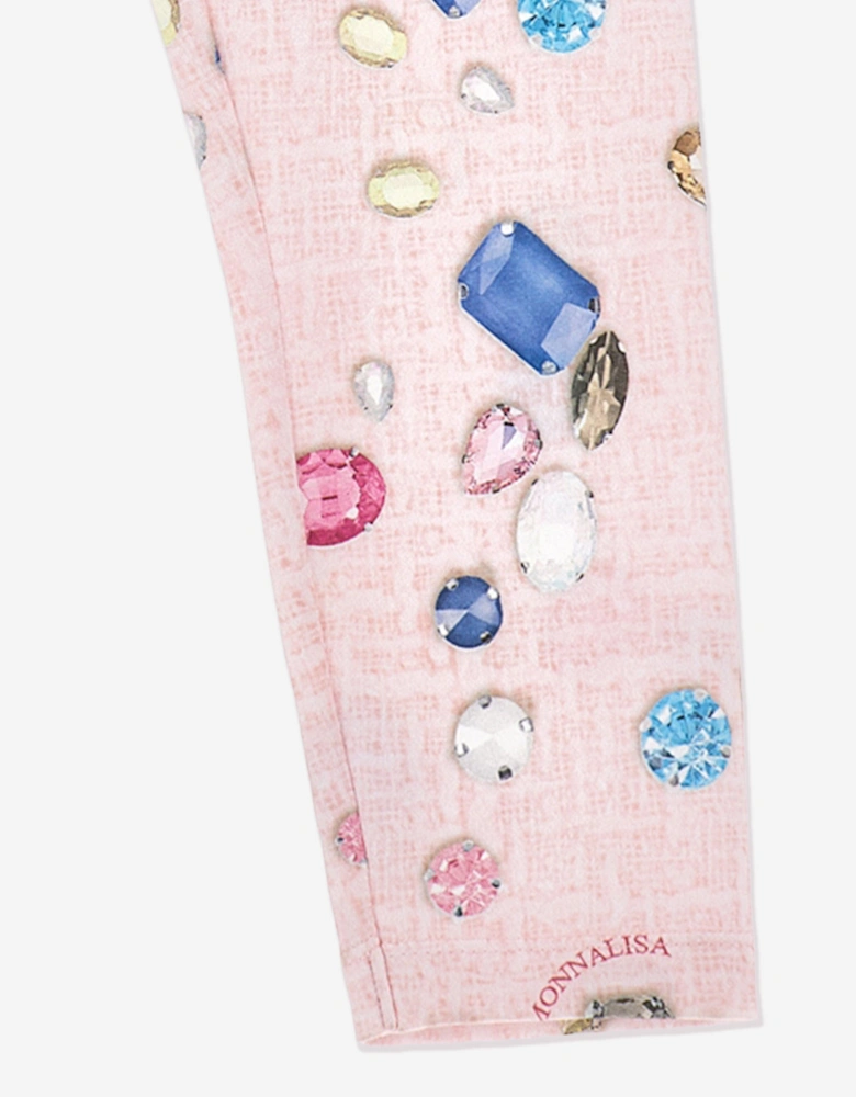 Girls Gem Print Leggings in Pink