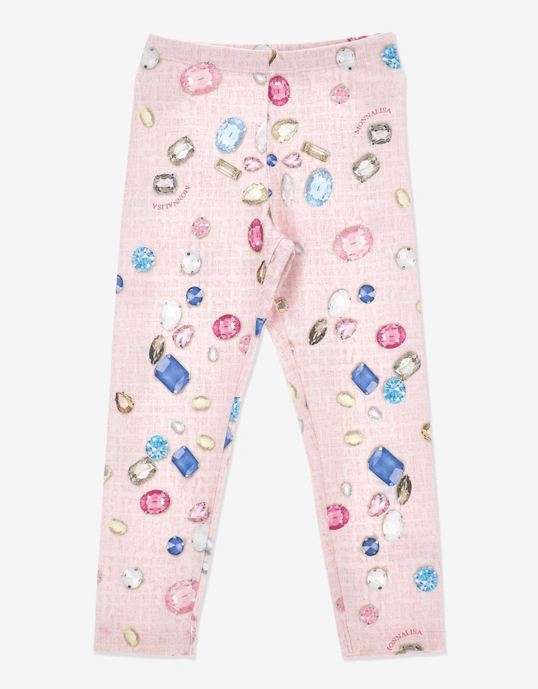 Girls Gem Print Leggings in Pink