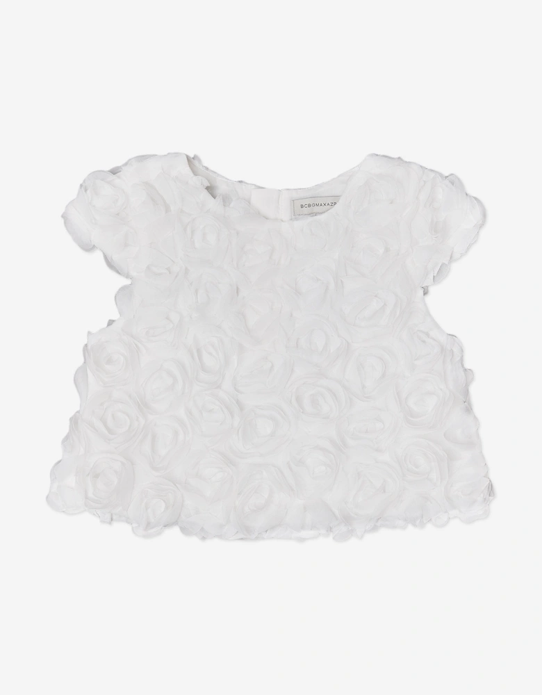 BCBGMAXAZRIA Girls All Over 3D Rose Top in White