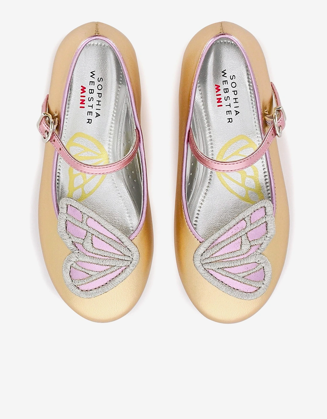 Girls Butterfly Embroidery Flat in Gold