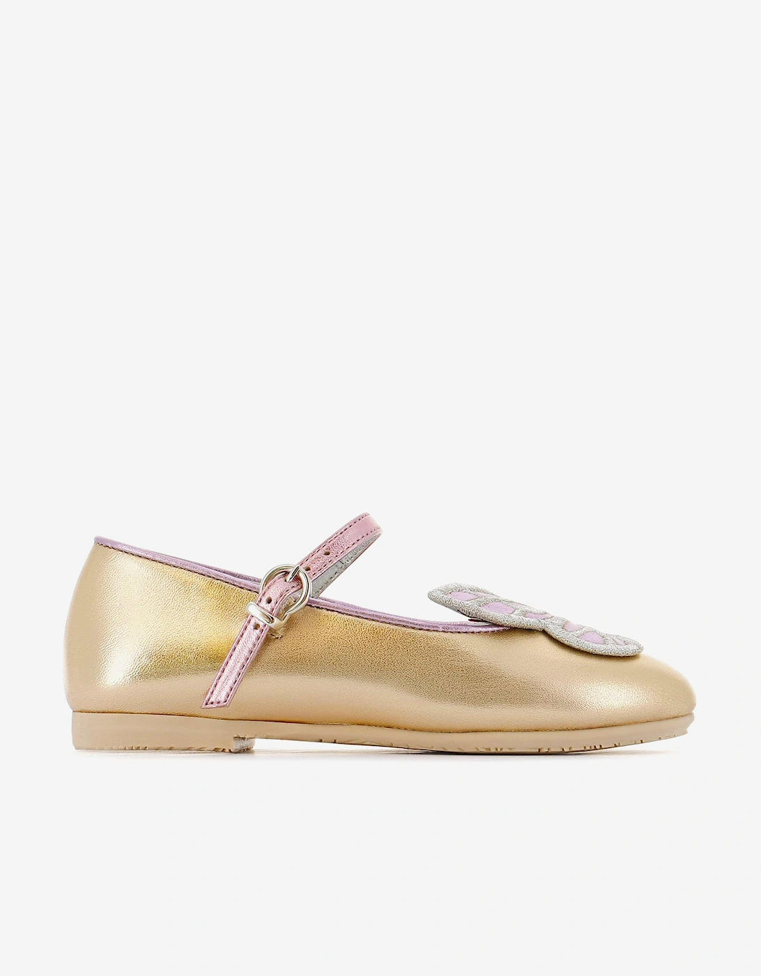 Girls Butterfly Embroidery Flat in Gold, 5 of 4