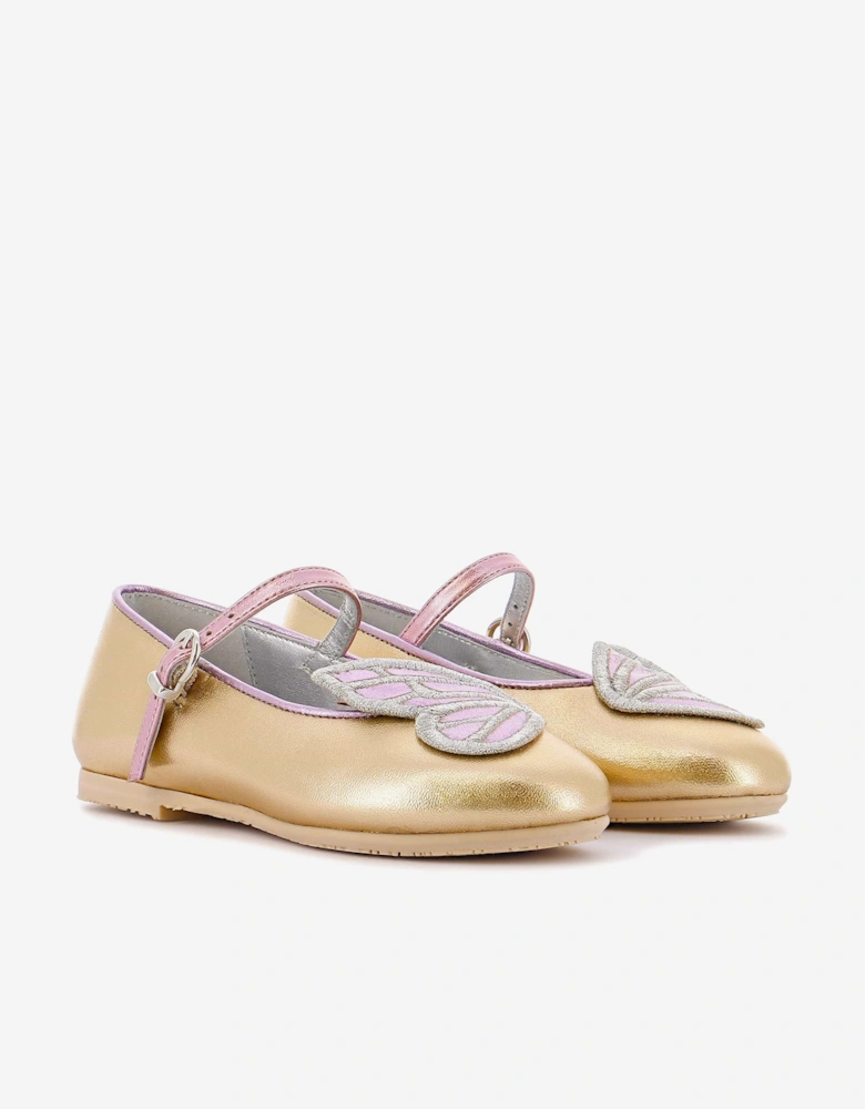 Girls Butterfly Embroidery Flat in Gold