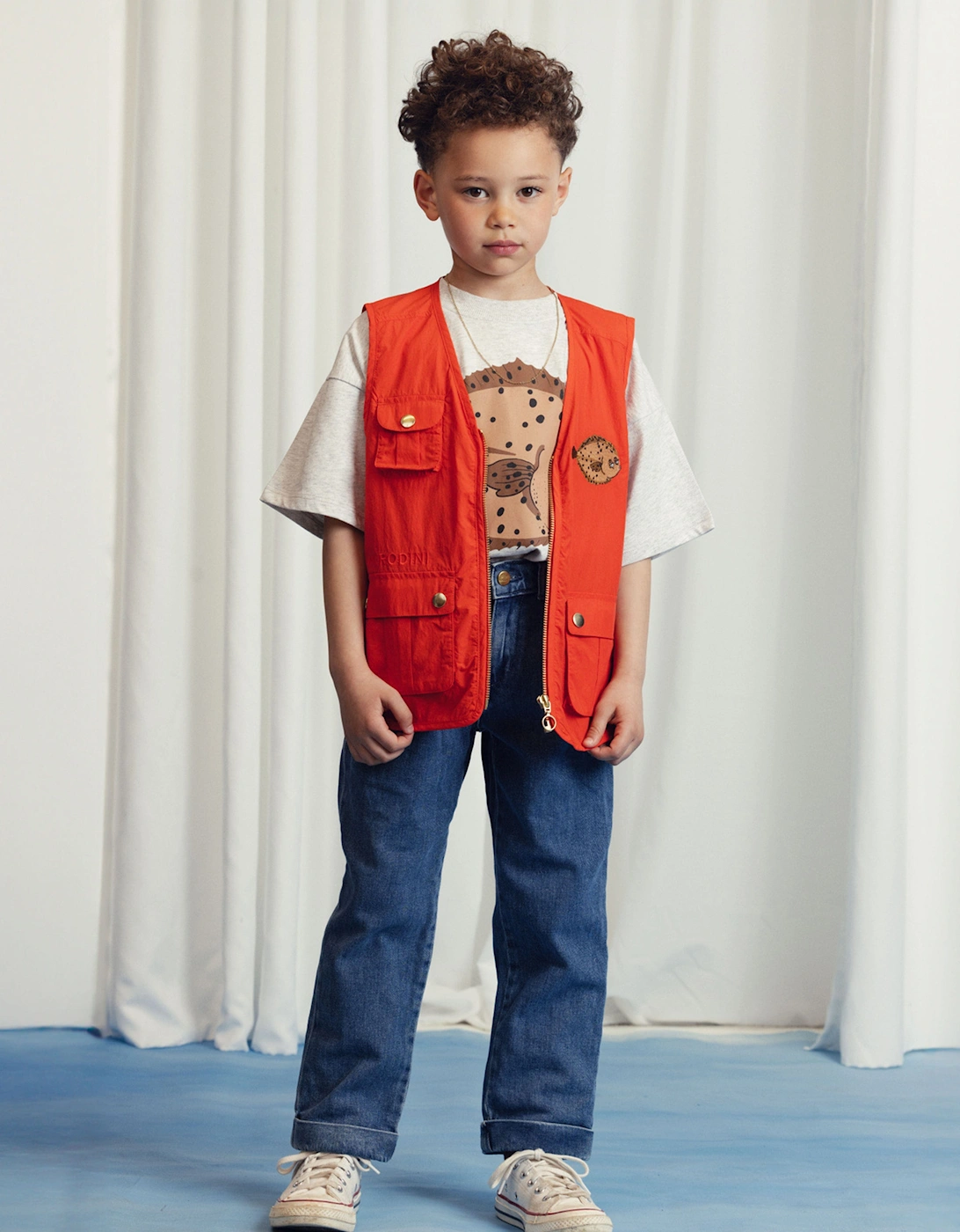Kids Flundra Embroidered Utility Vest in Orange