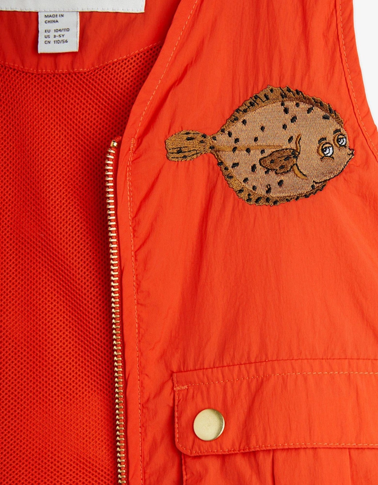 Kids Flundra Embroidered Utility Vest in Orange