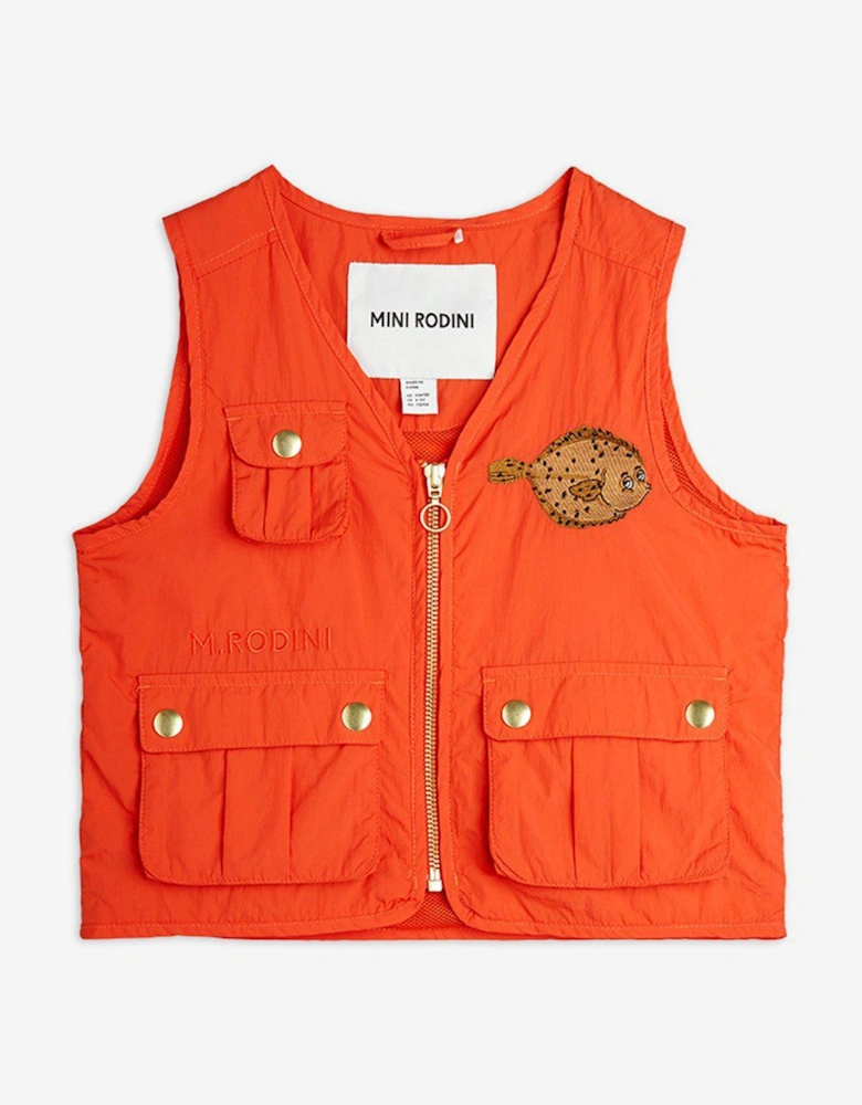 Kids Flundra Embroidered Utility Vest in Orange