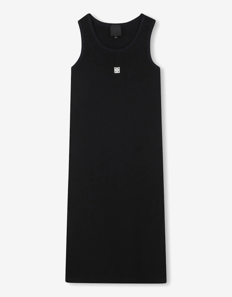 Girls Ribbed Logo Tank Dress in Black