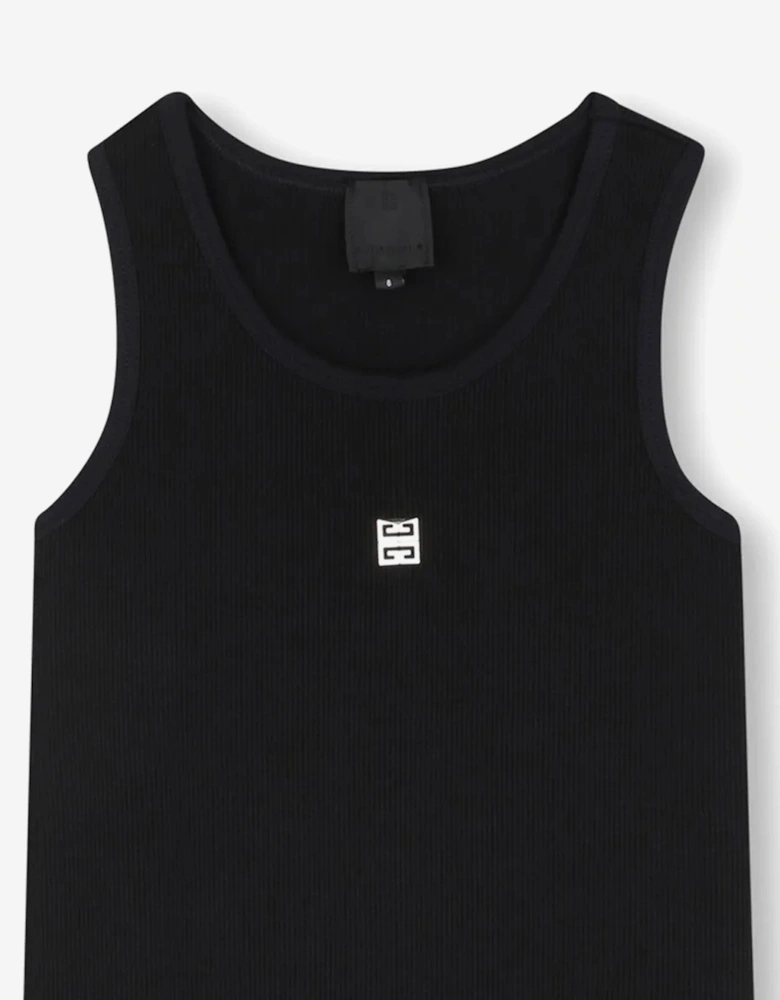 Girls Ribbed Logo Tank Dress in Black