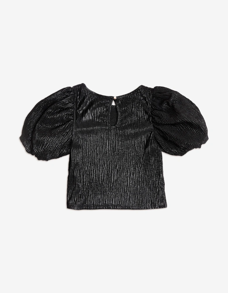 BCBGMAXAZRIA Girls Knitted Texture Puff Sleeve Top in Black