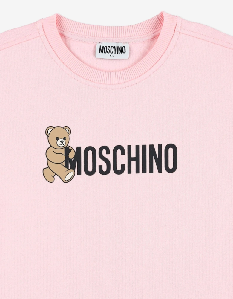 Girls Teddy Logo Sweater Dress in Pink