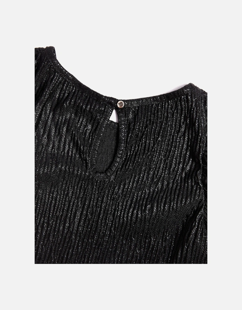 BCBGMAXAZRIA Girls Knitted Texture Puff Sleeve Top in Black