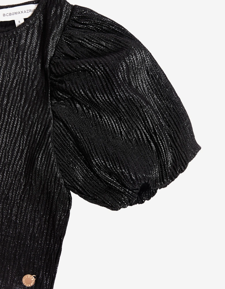 BCBGMAXAZRIA Girls Knitted Texture Puff Sleeve Top in Black